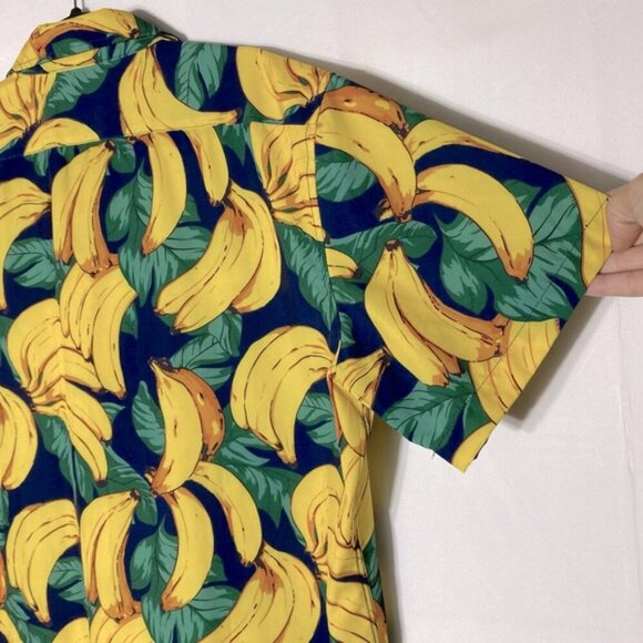 Hawagoos Yellow Green Banana Print Casual Short Sleeve Button Up Shirt L - Picture 3 of 14